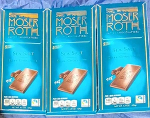 3 MOSER ROTH PREMIUM DARK CHOCOLATE SEA SALT 5 BAR 4.4-oz PACKS - Picture 1 of 4