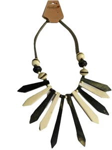 Tribal Style Necklace With Black And White Beads Handmade - Picture 1 of 3