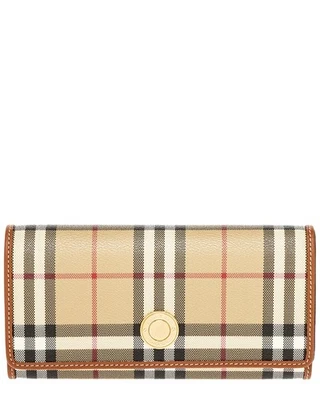 Cartera larga Burberry de lona y cuero para mujer beige Foto 1 de 3