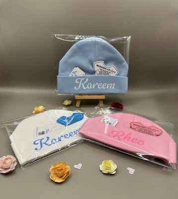 Lindos sombreros gorro de bebé personalizados rosa, azul y blanco 0-3 meses, envío y devolución gratuitos Foto 1 de 4