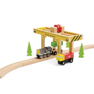 Grúa pórtico Bigjigs Rail Working - Grúa de madera de 2 piezas camión de juguete y contenedor - Imagen 1 de 6