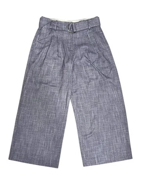 Брюки женские Ann Taylor 2 синие широкие укороченные плиссированные подпоясанные с D-образным кольцом тканые - Изображение 1 из 4