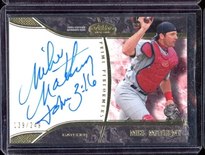 2016 TOPPS TIER ONE MIKE MATHENY PRIME PREFORMERS AUTO 139/249 INSCRIPTION - Image 1 of 2