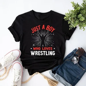Just A Boy Who Loves Wrestling, Boys & Kids, Wrestler Boy T-Shirt - Picture 1 of 6