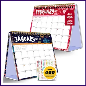 18 Months Small Desk Calendar 2025 Standing Flip Jan 2025-June 2026-8x6in - Picture 1 of 7
