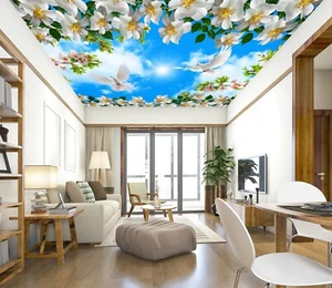 3D White Flowers I6248 Ceiling WallPaper Murals Wall Print Decal Deco Erin 2023 - Picture 1 of 5