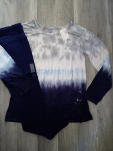 NWT Justice Girls Outfit Tie Dye Fade Top w/Lace Up Detail/Legging size 10 (BLT) - Picture 1 of 3