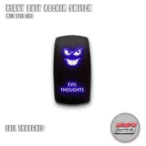 BLUE Laser Etched LED Rocker Switch Dual Light 20A 12V ON / OFF - EVIL THOUGHTS - Bild 1 von 6