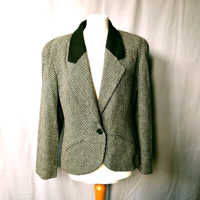 Vintage Houndstooth Blazer Womens Size 14 St Michaels 80s Wide Shoulders - Image 1 of 4