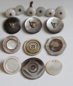 15 Antique Victorian Pearl Buttons ~ Silver Applied Eagles - Picture 1 of 8