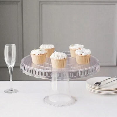 CLEAR 4 Plastic 13" Dessert Pedestals Round CUPCAKE STANDS Scalloped Edges Party - Image 1 of 4