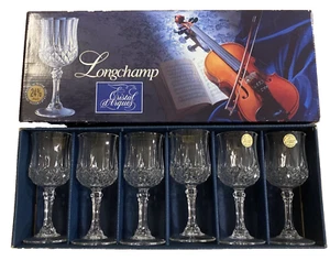 Vintage LONGCHAMP Set 6 Cristal D'Arques 24% Lead Crystal Wine Glasses 1.5 oz - Picture 1 of 6