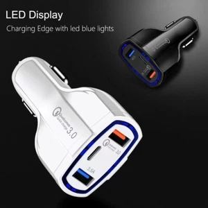 3-Port USB Fast Rapid Car Charger Adapter Type C Port for iPhone Android Samsung - Picture 1 of 14