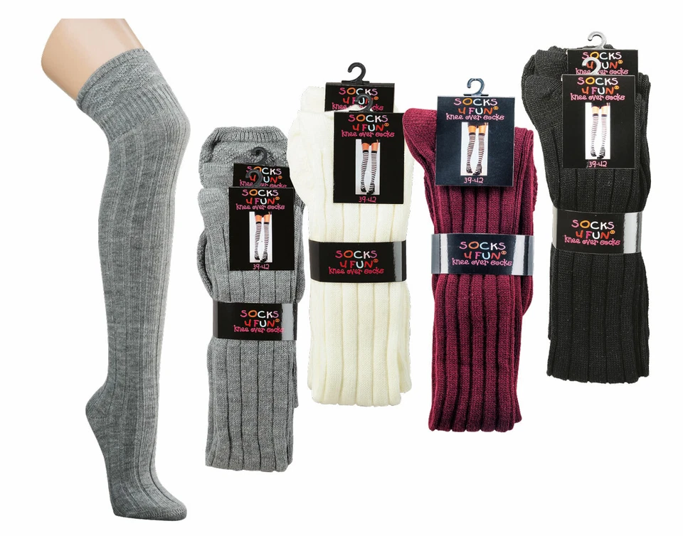 Damen  Strick Winter Overknees Stulpen Strümpfe Wolle Einfarbig  Onesize  - Bild 1 von 1