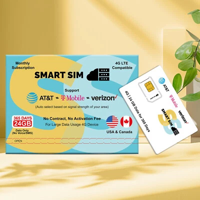 24GB 4G Data, 365 Days in the USA: Your SIM with AT&T, T-Mobile, Verizon Support - Image 1 of 4