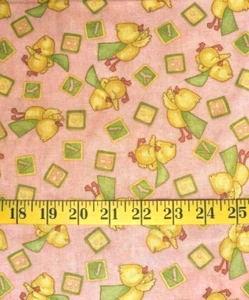 DUCKS BLOCKS PINK TOSSED QUILT DAY 100% COTTON FABRIC 33X43 INCHES - Picture 1 of 2