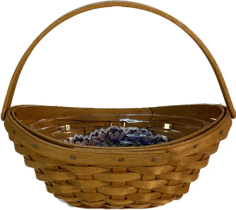 Longaberger 2002 Little Crocus Booking Basket w/Protector & Handkerchief Cover