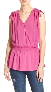 Banana Republic Women's Tie Shoulder Pink Peplum Blouse Sleeveless Shirt SZ L - Picture 1 of 8