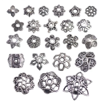 50pcs Tibetan Silver Flower Shape Metal Loose Spacer Beads Lot Bead Caps - Image 1 of 4