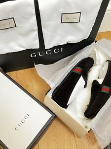 NEW Gucci Black Suede Shoes Loafer Web Driver  UK 11.5 - EU 45.5 -US 12 - 566294