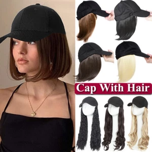 Real Natural Baseball Cap Hat With Hair Extensions Long/Short Wavy Straight USAR - Picture 1 of 32