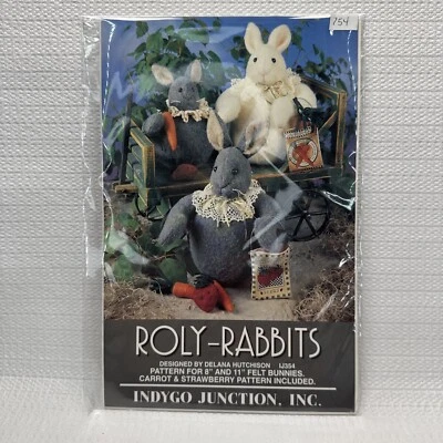Indygo Junction Roly Rabbits Bunny Carrot Strawberry Felt Pattern 8" & 11" Plush - Image 1 of 2