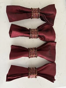 Pier 1 Beaded Napkin Rings 4 Cloth Napkins  - Picture 1 of 2