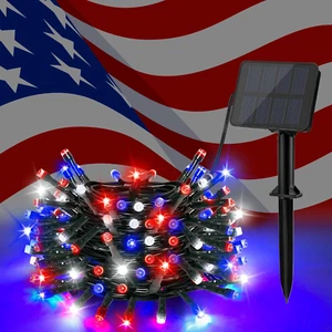 Red White and Blue Solar Lights, 4Th of July Lights Waterproof Outdoor 39.4Ft 12 - Picture 1 of 7