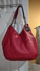 MICHAEL KORS FULTON SCHULTERHANDTASCHE ROT LEDER SILBER HARDWARE - Bild 1 von 20
