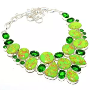 Copper Green Turquoise, Peridot Gemstone 925 Sterling Silver Necklace 18" u635 - Picture 1 of 6