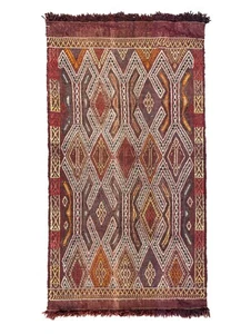 Vintage 1'10''x3'4'' Turkish Oushak Rug in Red Blue Green,Embroidered Wool Kilim - Picture 1 of 13