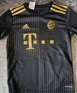 ADIDAS FC BAYERN MUNCHEN Football SHIRT Top Season 21/22 AWAY Black GOLD 9/10Yrs - Picture 1 of 5