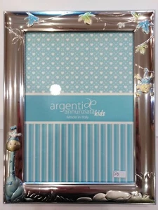 PORTAFOTO BIMBO CELESTE (23CM X 18CM) IN LEGNO E ARGENTO 925 , NUOVA CON SCATOLA - Imagen 1 de 2