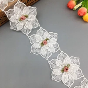 1 yard Rose Flower Applique Patch Sewing Craft Lace Trim Dress Embroidered Motif - Picture 1 of 6