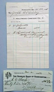 HARRINGTON DELAWARE Billhead Letterhead Hollywood Cemetery Fleming Tharp 1925  - Picture 1 of 4