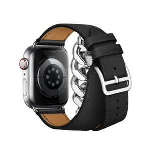 Stainless Steel Watch Chain Leather Strap for Apple Watch Ultra/SE/1-8 Band - Zdjęcie 1 z 23