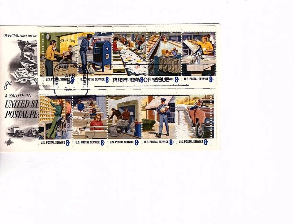 us stamps FDC 1489-98 postal people blocks of 10   10 covers CV $200.00 g5 - Image 1 of 1