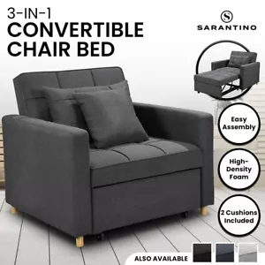 Suri 3-in-1 Convertible Sofa Chair Bed by Sarantino - Dark Grey - Picture 1 of 11