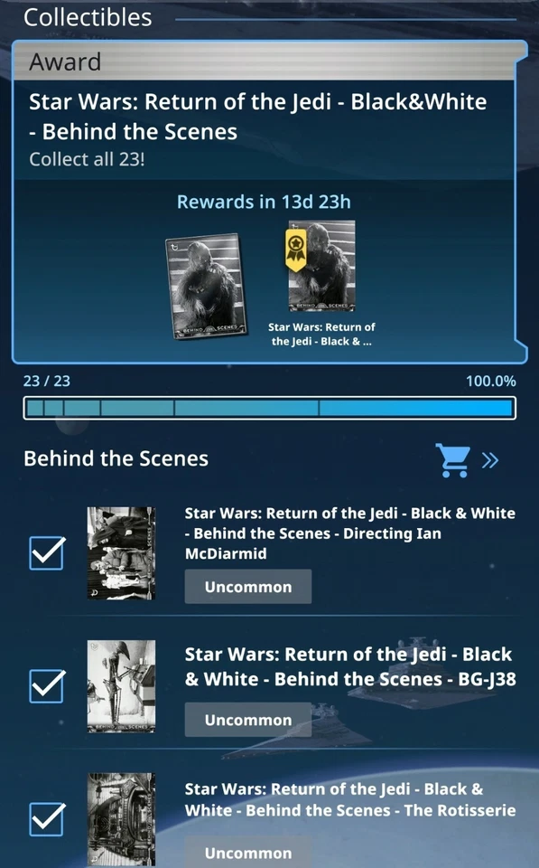 Topps Star Wars Card Trader RotJ Black and White BtS W1 23 Cards Digital - Image 1 of 1