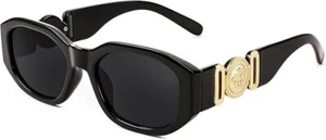 FEISEDY Retro Trendy Rectangle Sunglasses Vintage 90s Small Black B2322-001-F - Picture 1 of 8