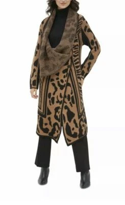 Nuevo Suéter CALVIN KLEIN Mujer Marrón Estampado Animal Cuello Ala Pequeño S Foto 1 de 4