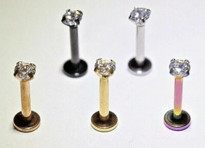 18g 3mm CZ Gem Helix Tragus Lip Earring Stud Internally Threaded Labret Bar 8mm — 第 1/4 张图片