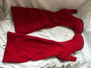Sexy Red Women's Chunky Heel Platform Under the Knee Boots. Rhinestone. - Picture 1 of 7