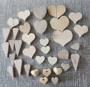 Assorted Unfinished Wood Hearts CRAFTING Tole Painting LOT of 34 - Picture 1 of 6