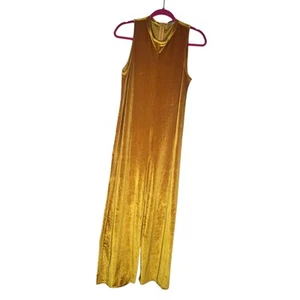 Zara Trafaluc Small Gold Velvet Sleeveless Wide leg Jumpsuit - Picture 1 of 8
