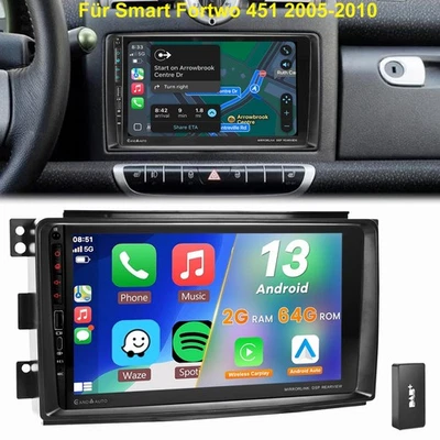 Für Smart Fortwo 451 05-2010 GPS Nav RDS DAB+ 2+64G Android 13 Autoradio - Bild 1 von 4