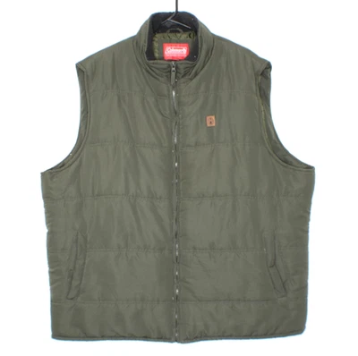 Coleman Para Hombres XXL 2XL Chaleco Abombado Cremallera Completa Verde Oscuro Cuello Sherpa Bolsillos Forrado Foto 1 de 4