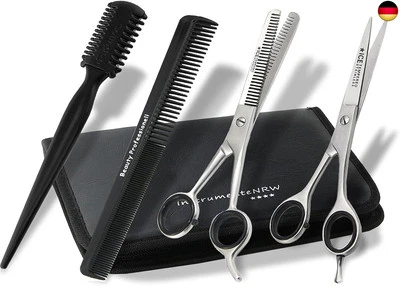 BESUCHE DEN INSTRUMENTENRW-STORE Friseurscheren-Set im Etui 5 Teilig | Effilierer Solingen |Haar-Kamm |