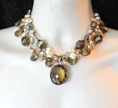 Collar grueso de cuarzo ahumado Saki firmado esterlina 200 gramos Foto 1 de 4