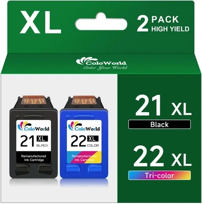 ColoWorld 21 22 XL cartucce d'inchiostro compatibili per HP 21XL 22XL cartucce d - Immagine 1 di 4